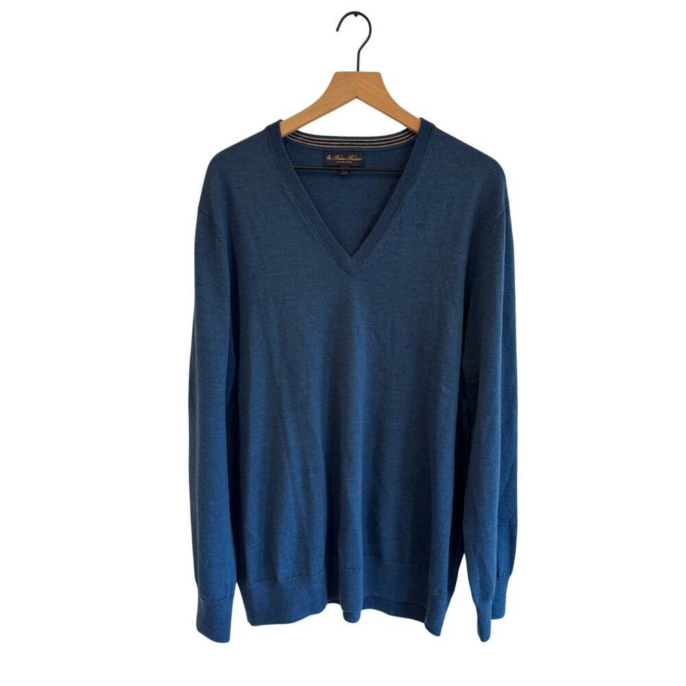 Brooks Brothers Mens Merino Wool V-Neck Sweater Blue Size XXL